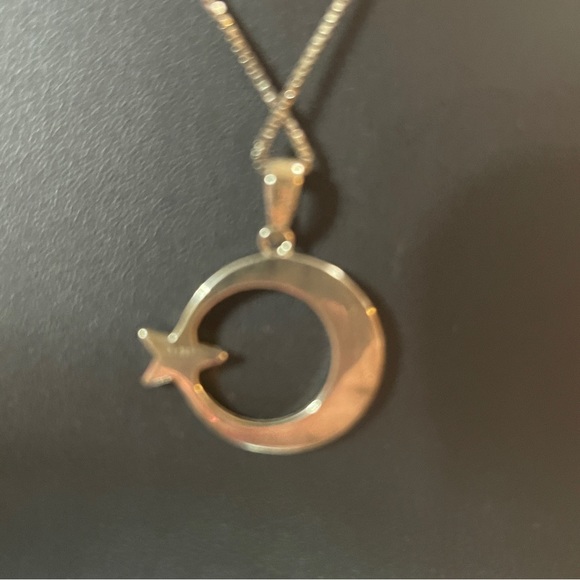 🌔Lovely Crescent Blue Fire Opal Moon and Star Sterling Silver Necklace! - Picture 4 of 11